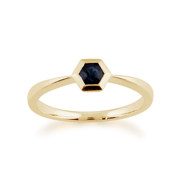 Gemondo Bague Saphir, 9ct Or Jaune 0.27ct Saphir Hexagone Bague