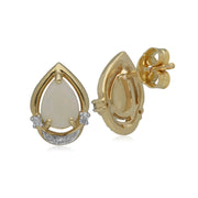 Boucles d'Oreilles Clou Classique Or Jaune 375 Opale Poire et Diamant