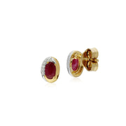 9 ct Rubis or Jaune & Diamant Deux Tons Boucles D'Oreilles