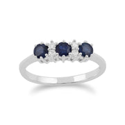 Blanc 9 Ct Or 0.54ct CT SAPHIR NATUREL BLEU & 6PT Diamant TROIS Bague avec pierre