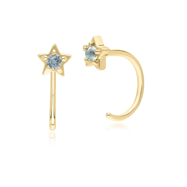 Boucles d'Oreilles Créoles Pull Through Modern Classic en Or Jaune 9 carats avec Topaze Bleue Ciel