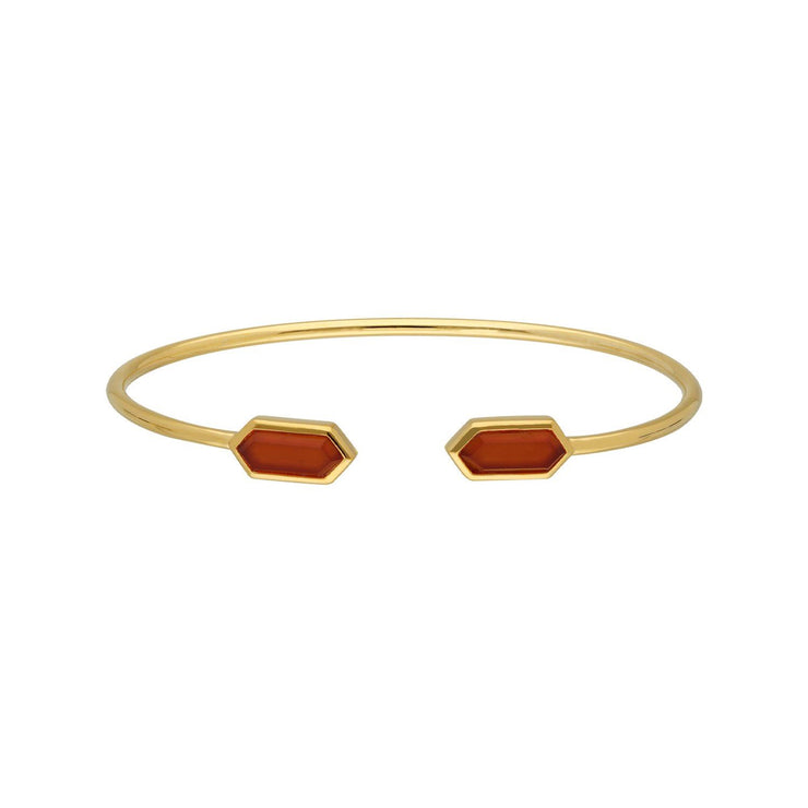 Jonc Géométrique Argent 925 Plaqué Or avec Cornaline Teinte Rouge