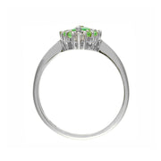 Bague Floral Or Blanc 375 Emeraude Naturelle et Diamant Style Cluster