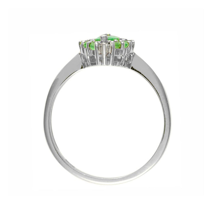 Bague Floral Or Blanc 375 Emeraude Naturelle et Diamant Style Cluster