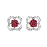 Boucles d'Oreilles Clou Topaze Rose Classique Or Jaune 375 et Ear-Jacket Fleur Diamant