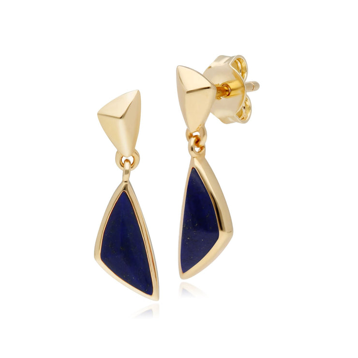 Boucles d'Oreilles Mini Pendantes Argent 925 Plaqué Or Lapis Lazuli