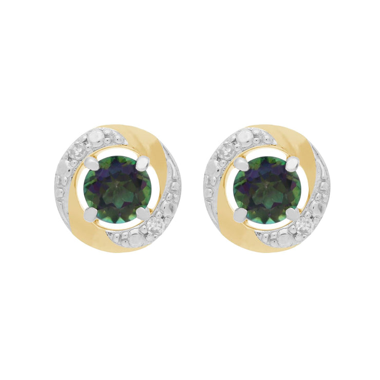 Boucles d'Oreilles Clou Topaze Mystique Classique Or Blanc 375 et Ear-Jacket Halo Diamant Or Jaune 375