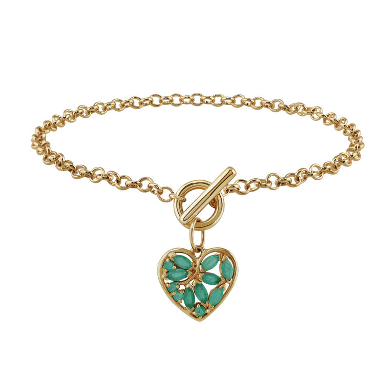 Bracelet Classique Or Jaune 375 Emeraude Charm Cœur
