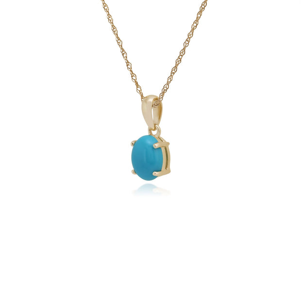 Pendentif Classique Or Jaune 375 Turquoise Cabochon Ovale