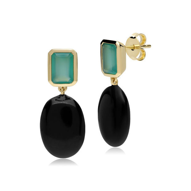 Boucles d'Oreilles Pendantes ECFEW™ 'The Unifier' Onyx et Calcédoine
