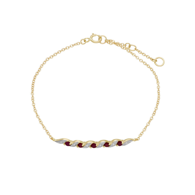 9 ct or Jaune Diamants et Rubis Spirale 19cm Bracelet