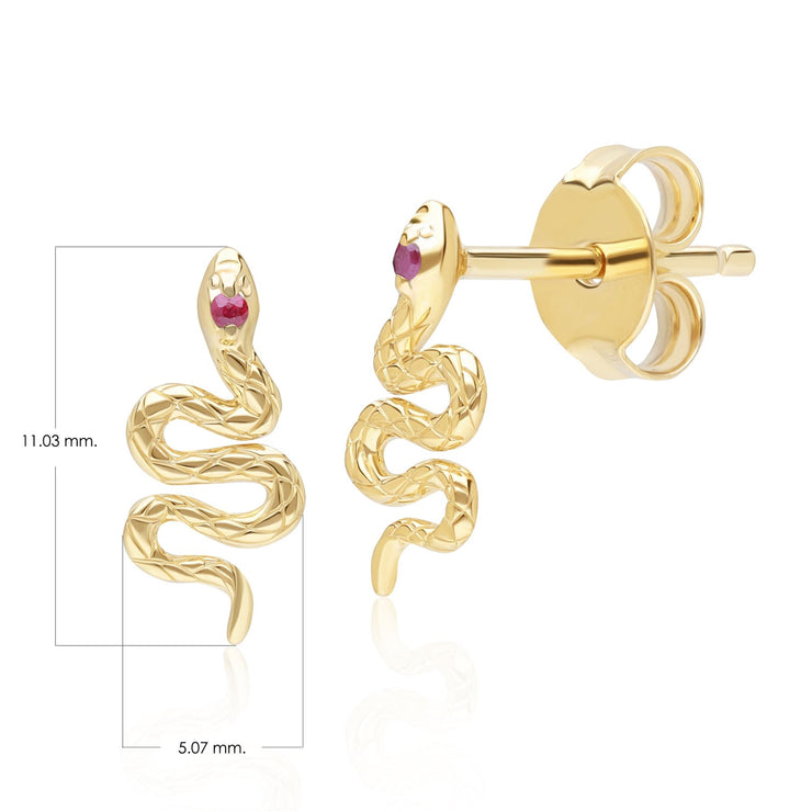 ECFEW™ Boucles d'Oreilles Clou enroulées serpent Rubis en or jaune 9 carats