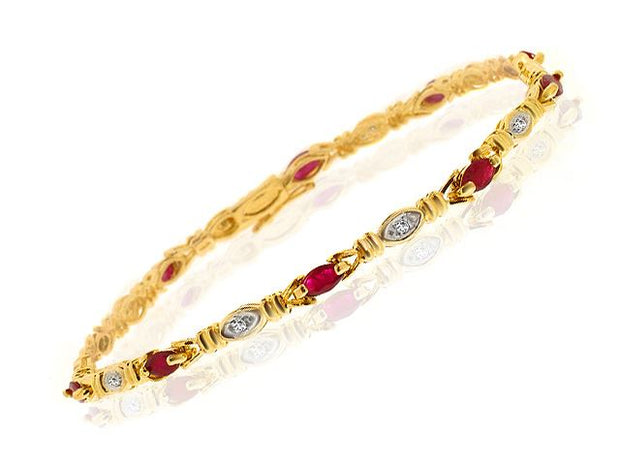 Rubis Bracelet, 9 Ct or Jaune 1.38ct Ct V�ritable Rubis & 5pt Diamant 18cm Bracelet