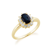 Classic Oval Sapphire & Diamond Cluster Ring in 9ct Yellow Gold�