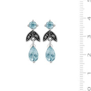 Collier et Boucles d'Oreilles Feuille Style Art Déco Argent 925 Topaze Bleue Poire et Marcassite