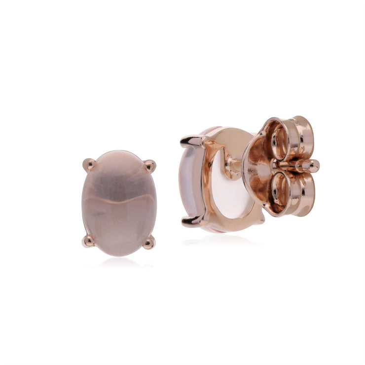 s Plaqué or Rose Argent Sterling Quartz Rose Boucles D'Oreilles Ovales Clous
