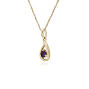 Collier Améthyste, 9 CT or Jaune Améthyste Pierre Unique Gouttes D'Eau 45cm Collier