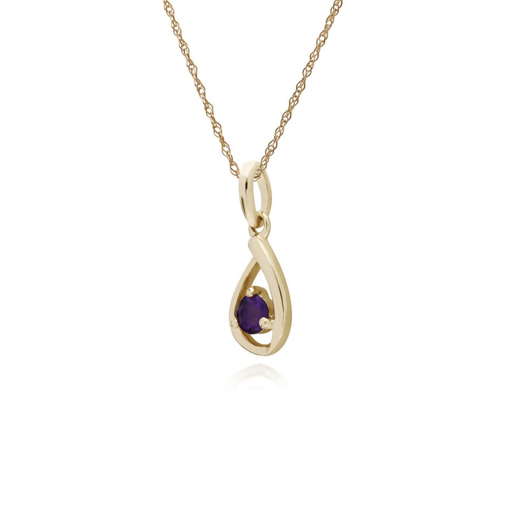 Collier Améthyste, 9 CT or Jaune Améthyste Pierre Unique Gouttes D'Eau 45cm Collier