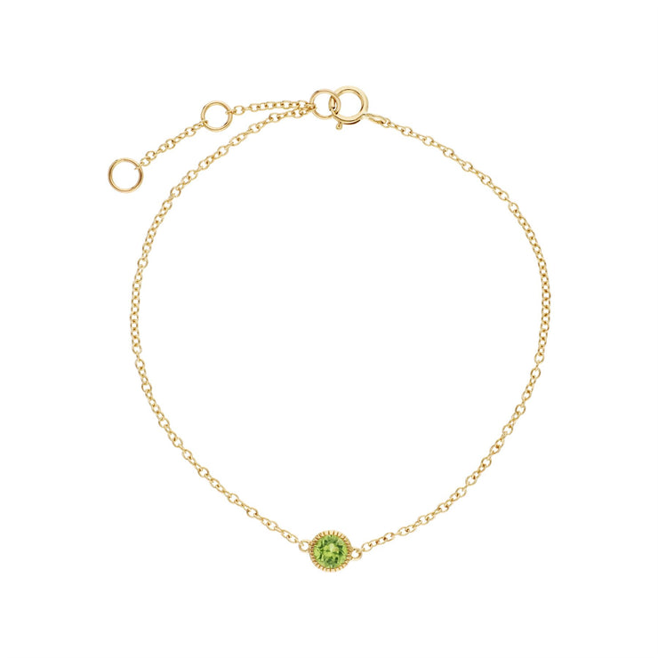 Péridot Bracelet, 9 CT Péridot or Jaune Pierre Unique Rond Milgrain 19cm Bracelet