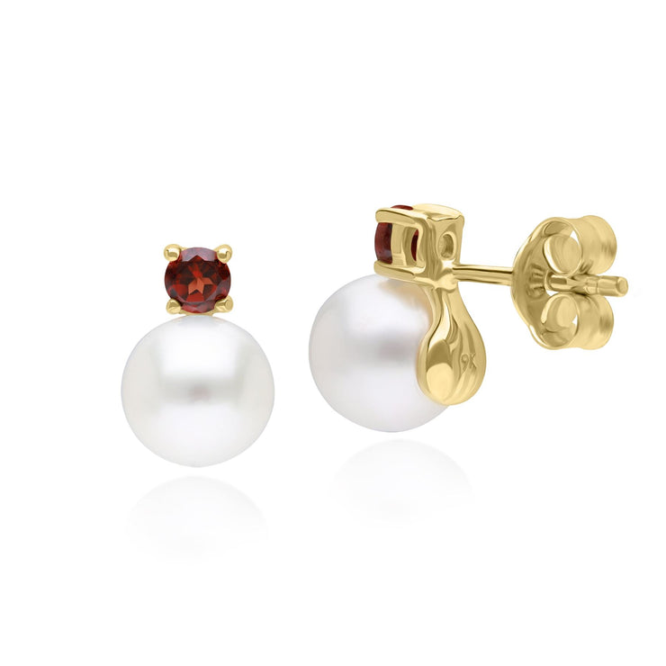 Boucles d'Oreilles Clou Modern Pearl Or Jaune 375 avec Perle et Grenat