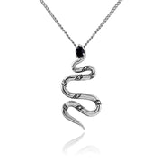 Collier Serpent Style Art Déco Argent 925 Spinelle Noir Poire et Marcassite