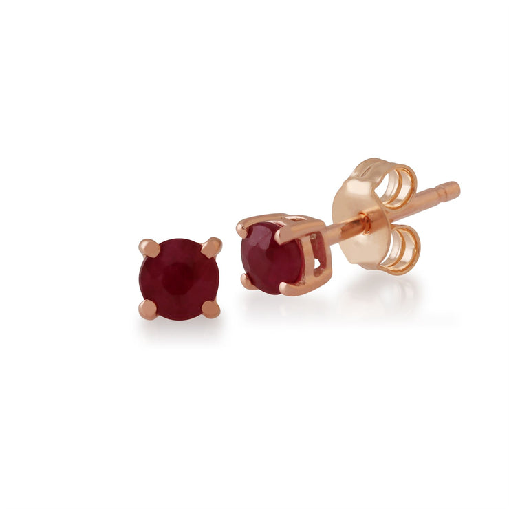 Boucles d'Oreilles Clou Rubis Classique Or Rose 375 Diamant et Ear-Jacket Rond