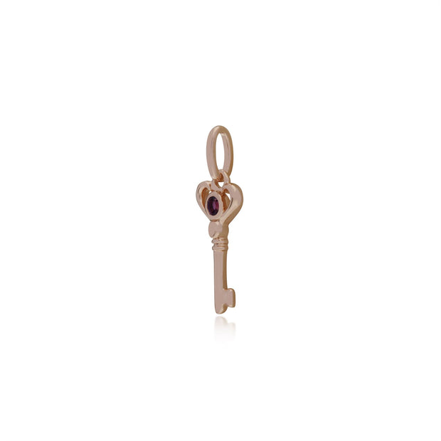 Pendentif Classique Argent 925 Plaqué Or Rose Petite Clé avec Améthyste Rond