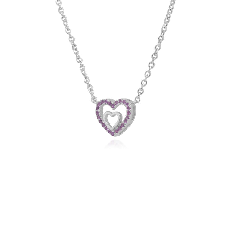 Saphir Rose Collier, argent sterling rose SAPHIR COEUR PENDENTIF sur 45cm chaîne