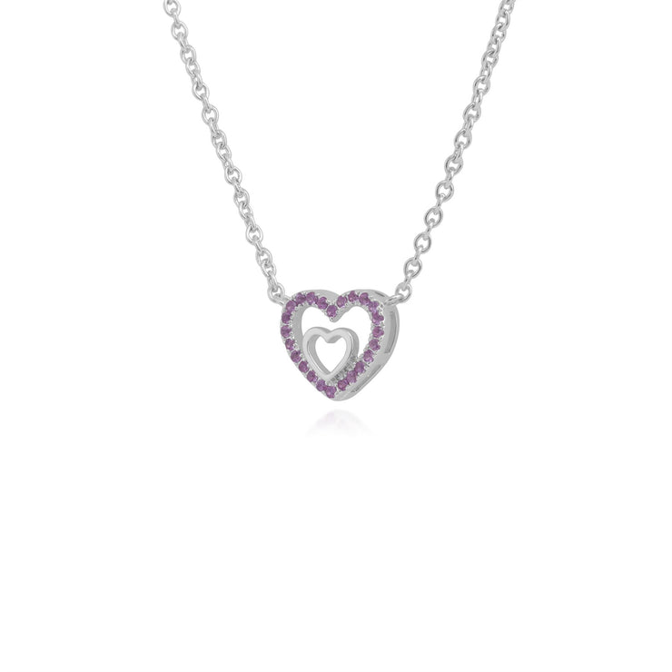 Saphir Rose Collier, argent sterling rose SAPHIR COEUR PENDENTIF sur 45cm chaîne