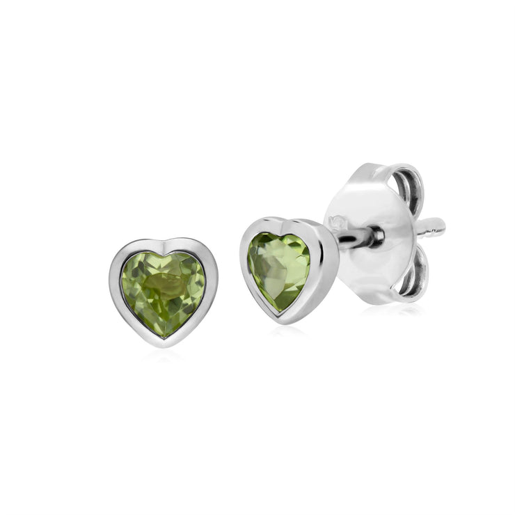Argent Sterling Pierre Unique Peridot Boucles D'Oreilles Puces Coeur