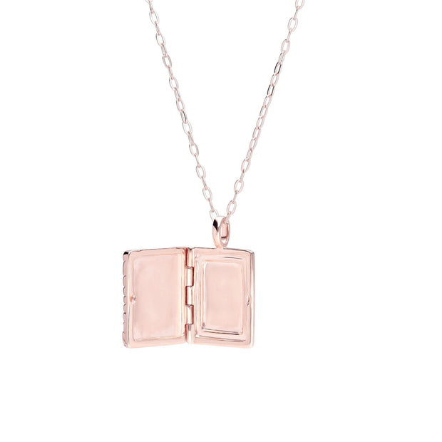 Collier Porte-Photo Bona Fide Argent 925 Plaqué Or Rose Topaze Blanche et Saphir Rose