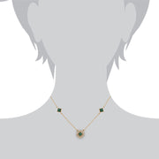 Collier Classique Or Jaune 925 Emeraude Carrée et Diamant Style Halo