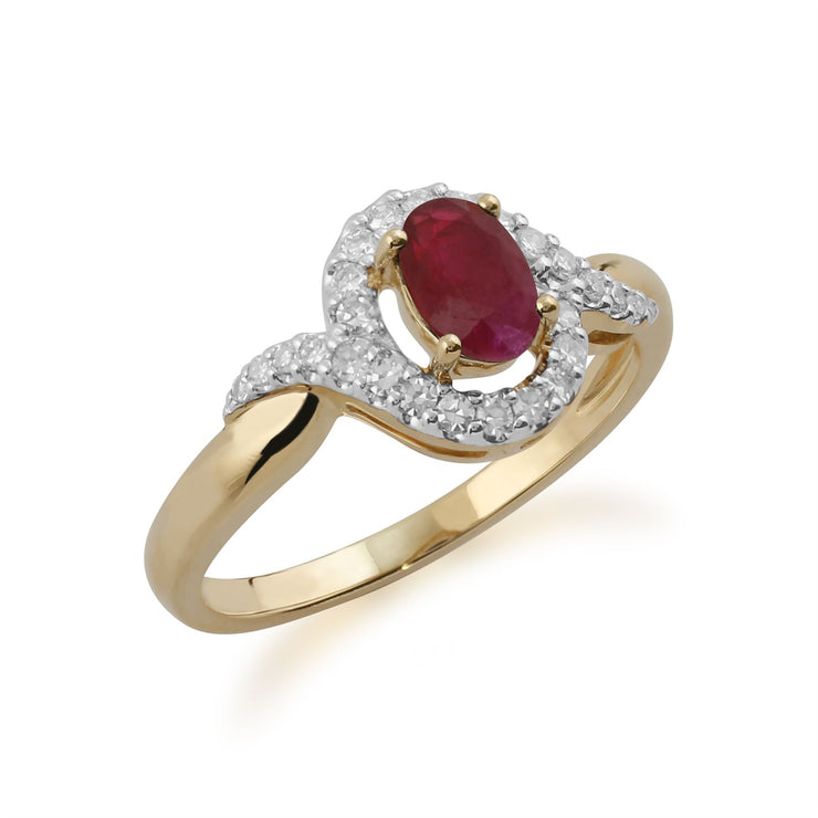 Classic Oval Ruby & Diamond Ring in�9ct Yellow Gold