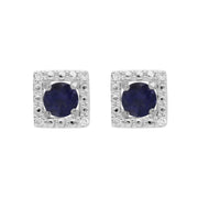 Boucles d'Oreilles Clou Iolite Classique Or Blanc 375 et Ear-Jacket Carré Diamant