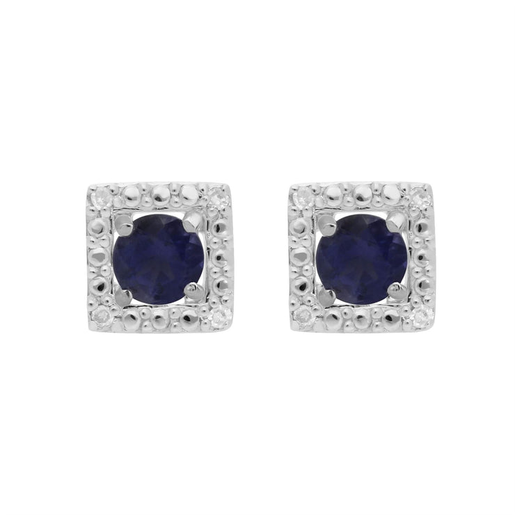 Boucles d'Oreilles Clou Iolite Classique Or Blanc 375 et Ear-Jacket Carré Diamant