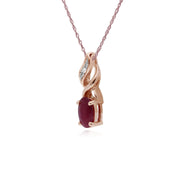 Rubis Pendentif, 9 CT or Rose Rubis & Diamant Pendentif sur Chaîne