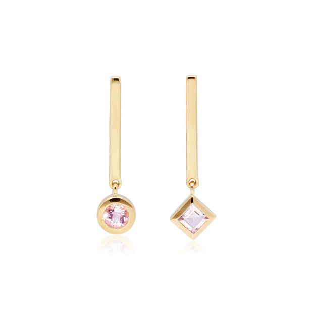 Boucles d'Oreilles Mini Pendantes Asymétriques Or Jaune 375 Morganite