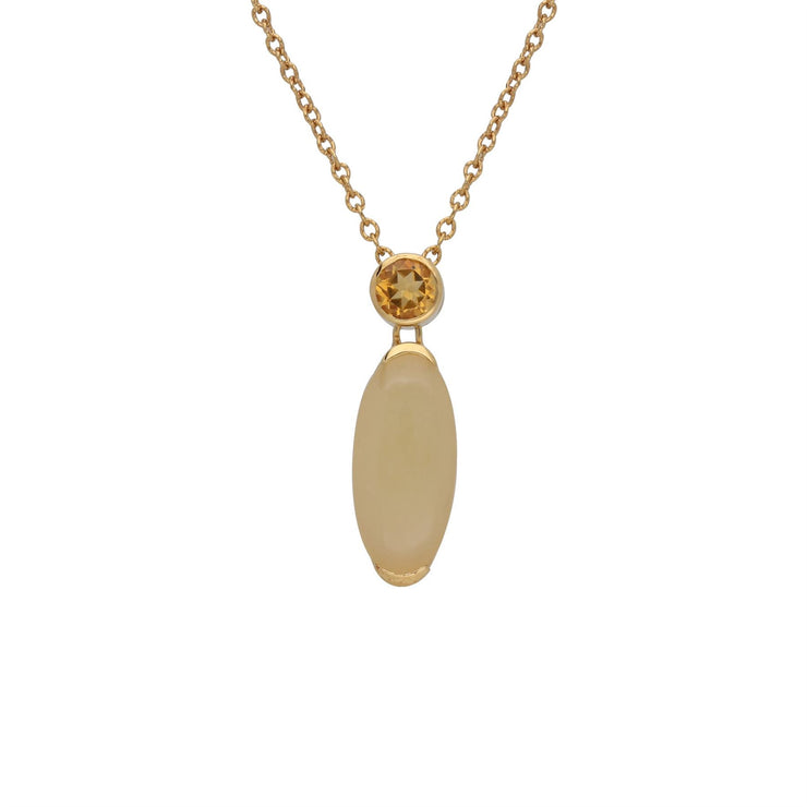 Collier Oval Kosmos Argent 925 Plaqué Or Citrine et Opale