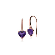 Am�thyste Boucles D'Oreilles, 9 CT or Rose Am�thyste 3 Griffes Boucles D'Oreilles C�ur Ouvert