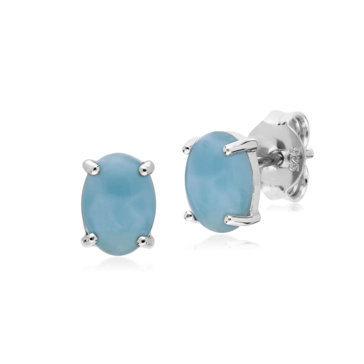s Argent Sterling Larimar Pierre Unique Boucles D'Oreilles Ovales Clous
