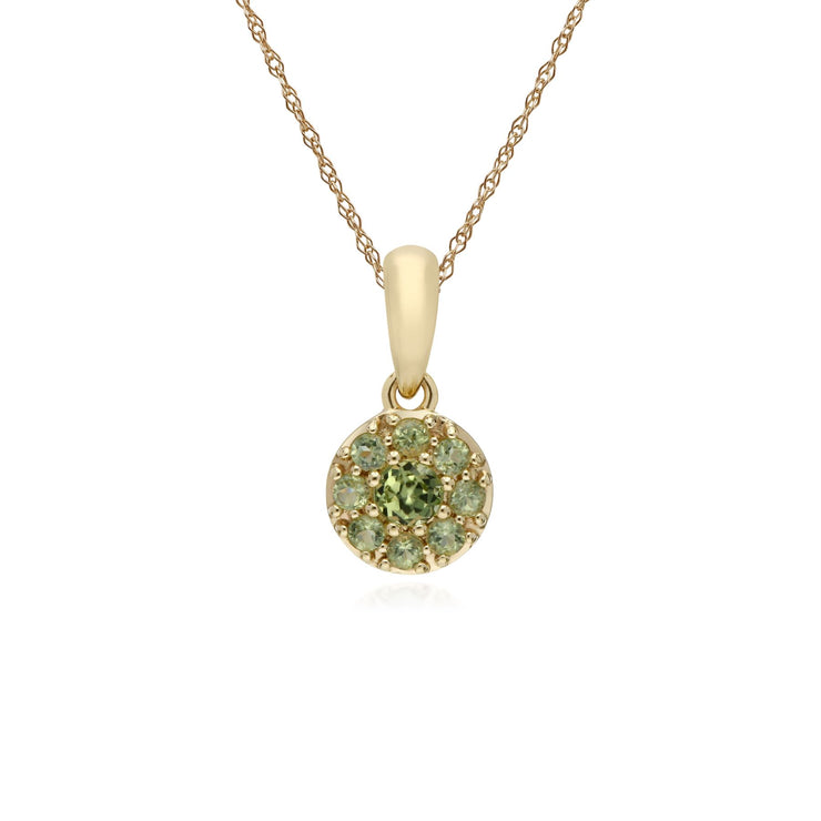 s 9 CT Péridot or Jaune Rond Serti Pendentif sur 45cm Chaîne
