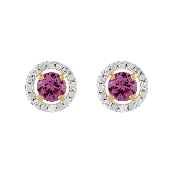 Boucles d'Oreilles Clou Saphir Rose Classique Or Jaune 375 et Ear-Jacket Rond Diamant