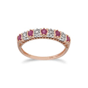 Gemondo Bague Rubis, 9 Ct or Rose 0.31ct Ruby Naturel & 2pt Bague Demi Éternité Diamant - Rubis