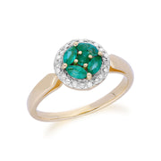 Gemondo 9ct Yellow Gold Emerald Cluster and Diamond Halo Ring