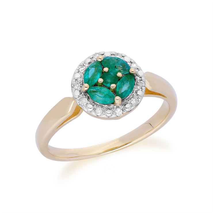 Gemondo 9ct Yellow Gold Emerald Cluster and Diamond Halo Ring