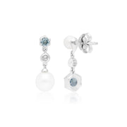 Boucles d'Oreilles Pendantes Moderne Argent 925 Topaze et Perle