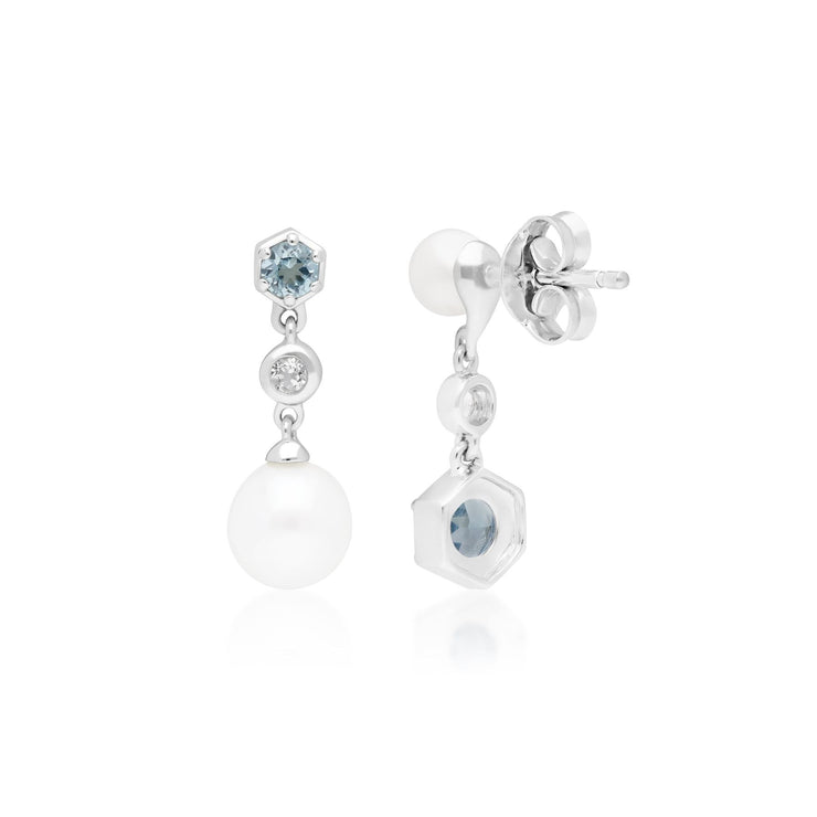 Boucles d'Oreilles Pendantes Moderne Argent 925 Topaze et Perle