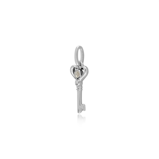 Pendentif Classique Argent 925 Petite Clé avec Topaz Blanc Rond