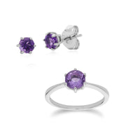 Bague et Boucles d'Oreilles Clou Géométrique Argent 925 Améthyste Octogonal