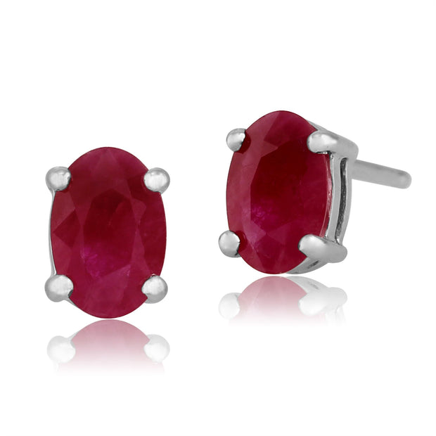 Boucles d'Oreilles Clou Classique Or Blanc 375 Rubis Oval